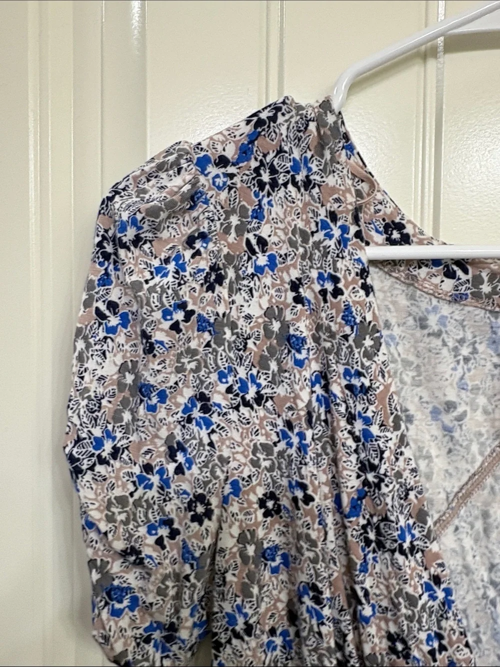 Free People Blue Floral Puff-Sleeve Button-Front Blouse Boho